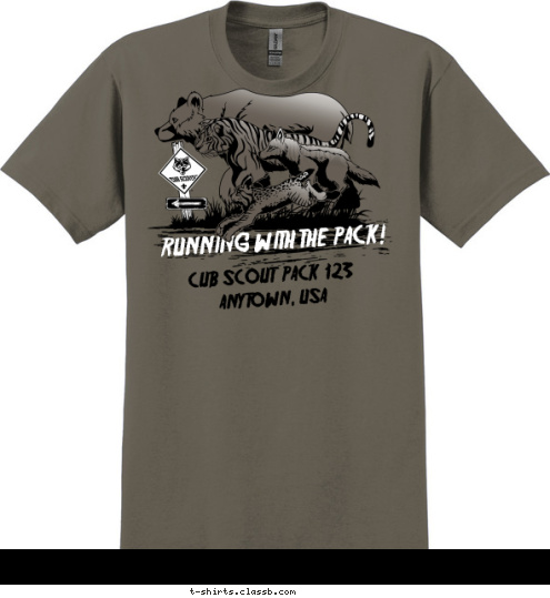 RUNNING WITH THE PACK! CUB SCOUT  PACK  123 ANYTOWN, USA T-shirt Design 