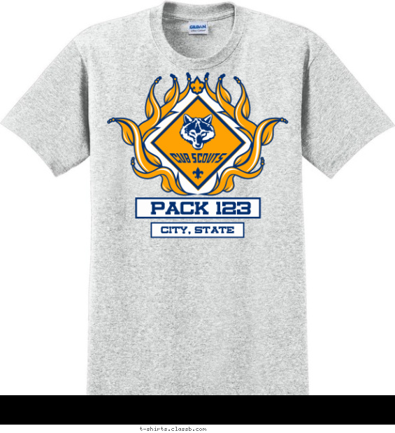 PAck Logo with Flaming Flourish T-shirt Design