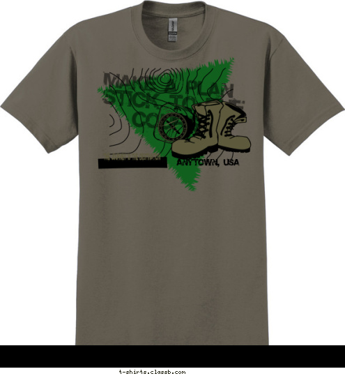 New Text THE JOURNEY IS THE DESTINATION TROOP 123 ANYTOWN, USA MAKE A PLAN STICK TO THE COURSE T-shirt Design 