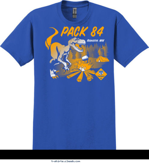 Rochester, MN PACK 84 T-shirt Design Royal Gold Dinosaur