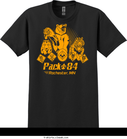 Pack   84 Rochester, MN T-shirt Design Black/gold with logos