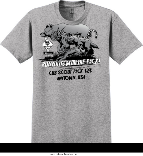 RUNNING WITH THE PACK! CUB SCOUT  PACK  123 ANYTOWN, USA T-shirt Design 