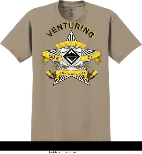 New Text CREW 123 ANYTOWN, USA VENTURING VENTURING T-shirt Design SP3878