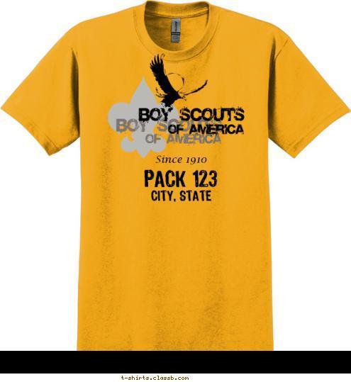 CITY, STATE PACK 123 Since 1910 OF AMERICA BOY SCOUTS OF AMERICA BOY SCOUTS T-shirt Design SP3829