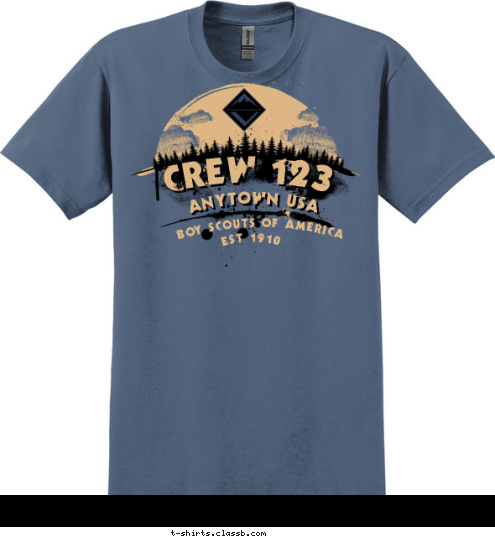 Your text here! EST 1910 BOY SCOUTS OF AMERICA ANYTOWN USA CREW 123 T-shirt Design sp3674