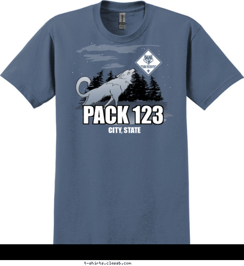 Your text here! CITY, STATE
 PACK 123 T-shirt Design SP4118