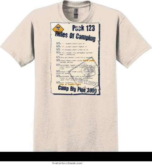 Camp Big Pine 2009 Rules Of Camping Pack 123 T-shirt Design 