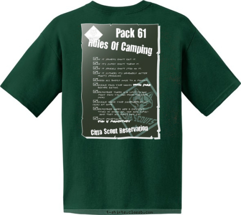 Cub Scout  Manahawkin, NJ Pack 61 Pack 61 Citta Scout Reservation Rules Of Camping Manahawkin, NJ Pack 61 WE
SURVIVED! T-shirt Design 