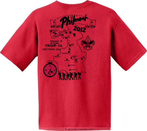 Itinerary 21 TROOP 123 61 miles ANYTOWN, USA 2012 T-shirt Design 