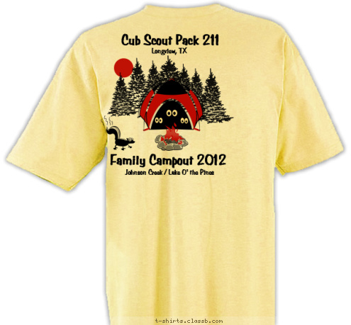 Johnson Creek / Lake O' the Pines Longview, TX Family Campout 2012
 Cub Scout Pack 211  T-shirt Design 