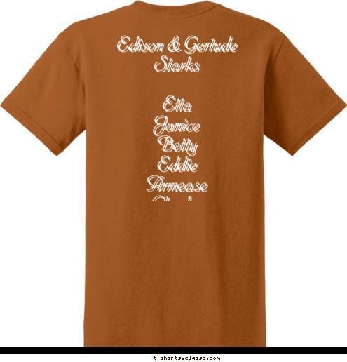 Edison & Gertude Starks

Etta
Janice
Betty
Eddie
Armease
Charles
Gertie

 Edison & Gertude Starks

Etta
Janice
Betty
Eddie
Armease
Charles
Gertie

 Starks Plaquemine, Louisiana Established 1925 FAMILY REUNION Starks Starks T-shirt Design 