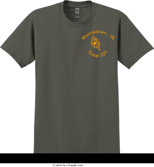 New Text BSA BOY SCOUTS OF AMERICA Troop 221 Morristown, IN T-shirt Design Olive Green Class B T-Shirt (Troop 221)