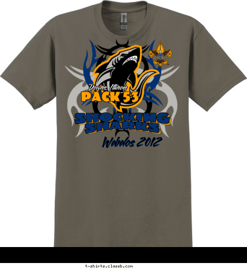 Downs, Illinois PACK 53 Webelos 2012 SHOCKING SHARKS T-shirt Design Pack 3953 Webelos 2012 Option 3