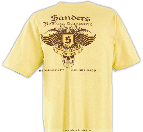 


 940-482-3277     940-391-8499 Sanders
Roofing
Company Roofing Company KRUM, TEXAS S Sanders T-shirt Design 