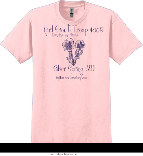 Highland View Elementary School Friendship and Service Girl Scout Troop 4005 Silver Spring, MD T-shirt Design Troop 4005