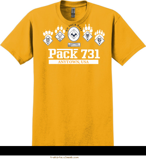 New Text Pack 731 DO YOUR BEST Sioux Falls, SD 731 ANYTOWN, USA Pack 731 DO YOUR BEST Sioux Falls, SD PACK T-shirt Design Paw Prints w/ BACK(2color)