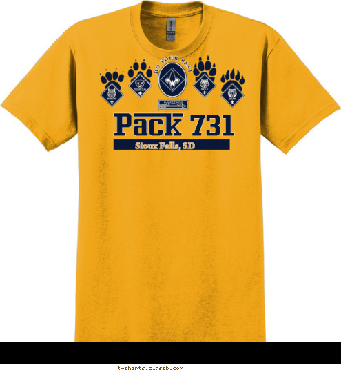 Sioux Falls, SD PACK 731 DO YOUR BEST Sioux Falls, SD Pack 731 T-shirt Design Paw Prints (2 color)