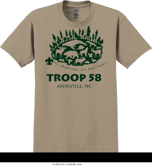 TROOP 58 Asheville, NC ALL CREATURES BIG AND SMALL T-shirt Design 