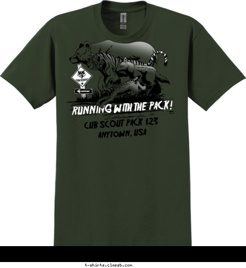 Anytown, USA 123 RUNNING WITH THE PACK! CUB SCOUT  PACK  T-shirt Design 