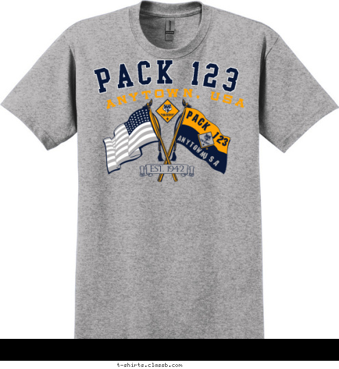 PACK 123 ANYTOWN, USA EST. 1942 PACK 123 USA ANYTOWN, T-shirt Design 