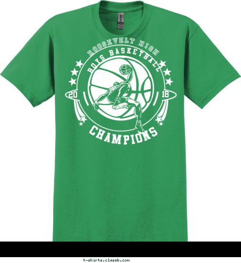 ROOSEVELT HIGH 18 20 ROOSEVELT HIGH CHAMPIONS boys basketball T-shirt Design SP1088