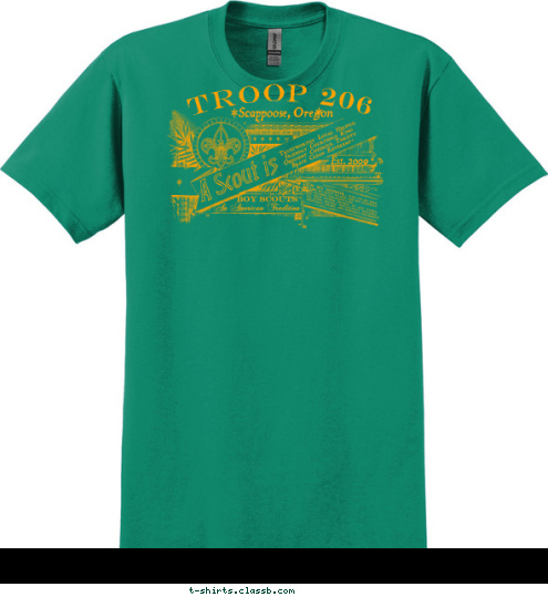 Est. 2009 Scappoose, Oregon TROOP 206 T-shirt Design 