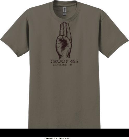 To do my duty to God and my country
and to obey the Scout Law;
To help other people at all times;
To keep myself physically strong,
mentally awake and morally straight. Lakeland, TN TROOP 455 T-shirt Design 