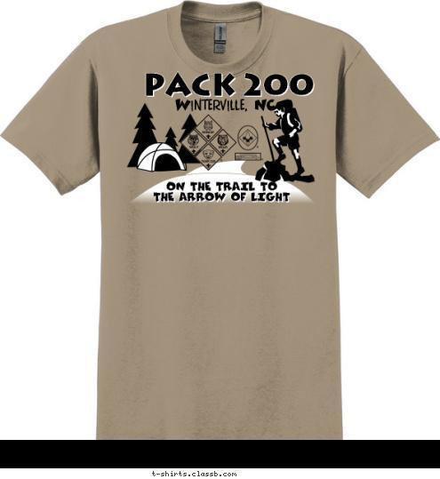 ON THE TRAIL TO
THE ARROW OF LIGHT
 PACK 200 Winterville, NC T-shirt Design 