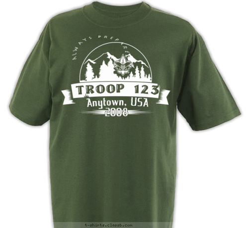 2008 Anytown, USA ALWAYS PREPARED TROOP 123 T-shirt Design 