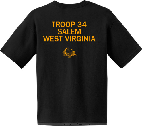 TROOP 34
SALEM 
WEST VIRGINIA Salem West Virginia 34
 Troop Be Prepared T-shirt Design 