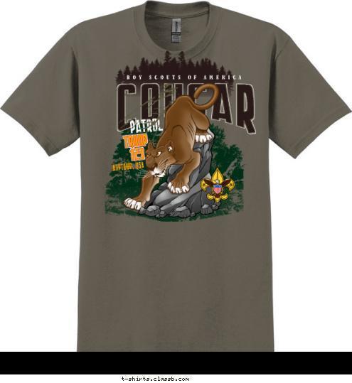 ANYTOWN, USA TROOP
123 PATROL COUGAR BOY SCOUTS OF AMERICA T-shirt Design SP4314