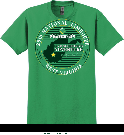 Red Ridge Council CREW 123 WEST VIRGINIA 2013 NATIONAL JAMBOREE T-shirt Design SP4321