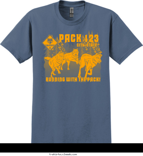 PACK 123 CITY, STATE RUNNING WITH THE PACK! T-shirt Design SP4348
