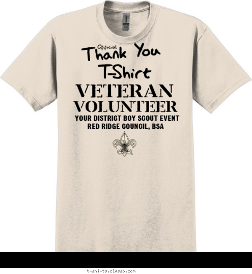 RED RIDGE COUNCIL, BSA YOUR DISTRICT BOY SCOUT EVENT New Text VOLUNTEER VETERAN T-Shirt Official Thank You T-shirt Design 