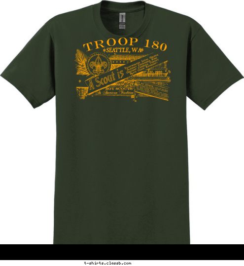 Est. 1910 SEATTLE, WA TROOP 180 T-shirt Design 