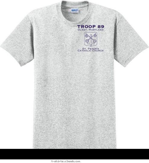 St. Peter's Catholic Church Olney, Maryland TROOP 89 T-shirt Design Troop 89 ash & purple
