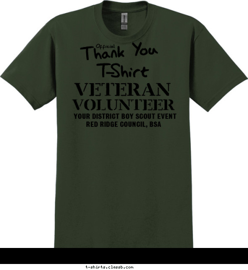 RED RIDGE COUNCIL, BSA YOUR DISTRICT BOY SCOUT EVENT VOLUNTEER VETERAN T-Shirt Official Thank You T-shirt Design 