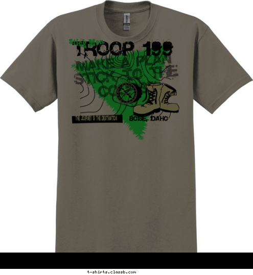 Stick Men TROOP 199 Boise, Idaho  THE JOURNEY IS THE DESTINATION MAKE A PLAN STICK TO THE COURSE T-shirt Design 