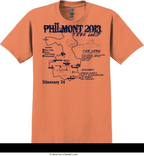 PHILMONT 2013 TREK 608-P THE CREW STASI HARRIS,
CHRISTOPHER LEONARD
NOAH BEMONT
TAHIR AZIZ
AMIR AZIZ CREW LEADER ADVISORS: GEORGE HARRIS
SCOTT EICHELBERGER
LES BEMONT
JOE LEONARD Itinerary 24 T-shirt Design 