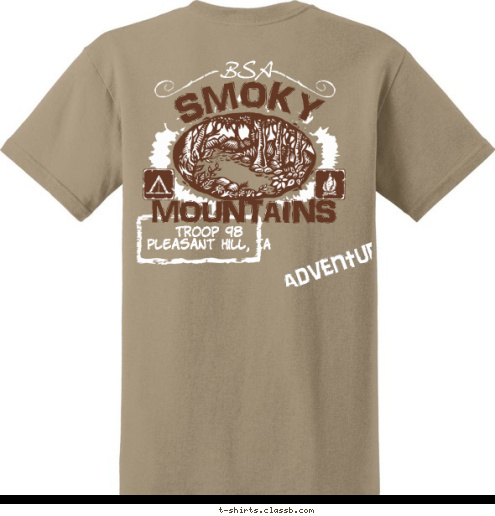 High TROOP 98
Pleasant Hill, IA High Adventure MOUNTAINS SMOKY BSA T-shirt Design 