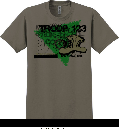 THE JOURNEY IS THE DESTINATION TROOP 123 ANYTOWN, USA MAKE A PLAN STICK TO THE COURSE T-shirt Design 