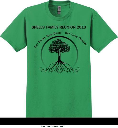 SPELLS FAMILY REUNION 2013
 Our Roots Run Deep - Our Love Deeper July 25-28, 2013 • Charleston, SC  T-shirt Design 