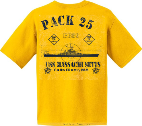 Falls River, MA  BB59 PACK 25 PACK 25 USS Massachusetts USS MASSACHUSETTS T-shirt Design 