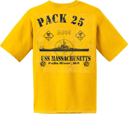 Falls River, MA  BB59 PACK 25 USS MASSACHUSETTS PACK 25 USS Massachusetts T-shirt Design 