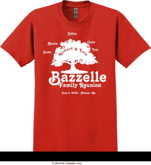 Married 1916 Angelica Angelica Like branches on a tree,
we may grow in
different directions,
yet our roots remain as one. Tom Ozzie Julius Annie Susie Richard & Lula July 4, 2008 - Athens, Ga Family Reunion Bazzelle T-shirt Design 