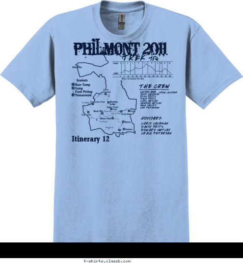 PHILMONT 2011 TREK 712 THE CREW LONDON BOB,
DUKE COLEMAN
RYAN FRITZ
DAVE FRITZ
CARL MOTLEY
GEORGE MOTLEY
KOLE NEVITT
LEE PETERSON CREW LEADER ADVISORS: CHRIS COLEMAN
DAVID FRITZ
EDWARD MOTLEY 
CRAIG PETERSON Itinerary 12 T-shirt Design 