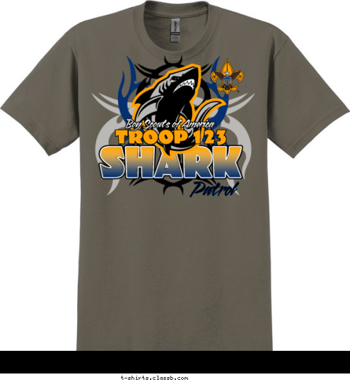 Boy Scouts of America TROOP 123 Patrol SHARK T-shirt Design 