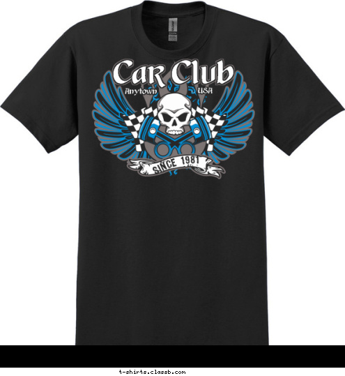 SINCE 1981 USA Anytown Car Club T-shirt Design 