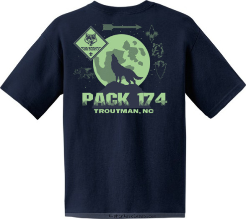 Do Your Best Prepared For Life TROUTMAN, NC PACK 174 T-shirt Design Compass Left Front Chest & full Moon on back