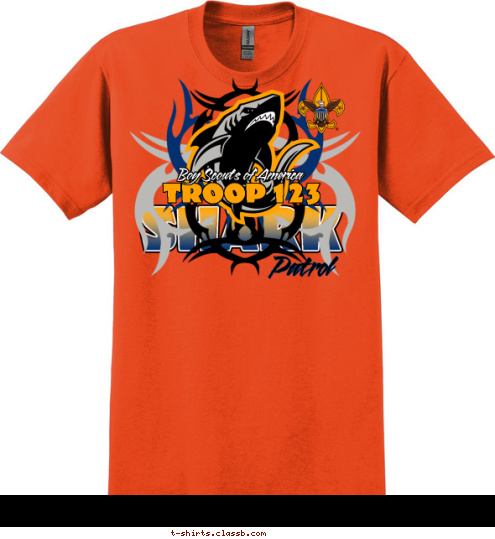 Boy Scouts of America TROOP 123 Patrol SHARK T-shirt Design 